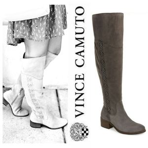 Vince Camuto Gray Suede Wide Calf OTK Boots